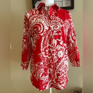Chico's Women’s Red Floral Paisley Button Up Blouse (No Iron)  - Size 0